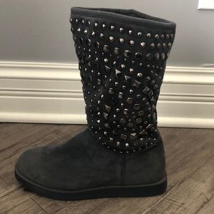 Gray Bejeweled Boots